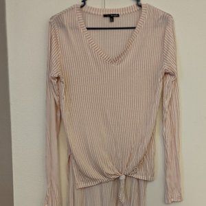 Pink & White Striped Long-Sleeved Front Tie Top